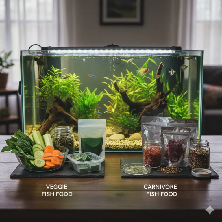 10 غذای ماهی‌ آکواریومی گوشت‌ خوار و گیاه‌ خوار + نکات مهم